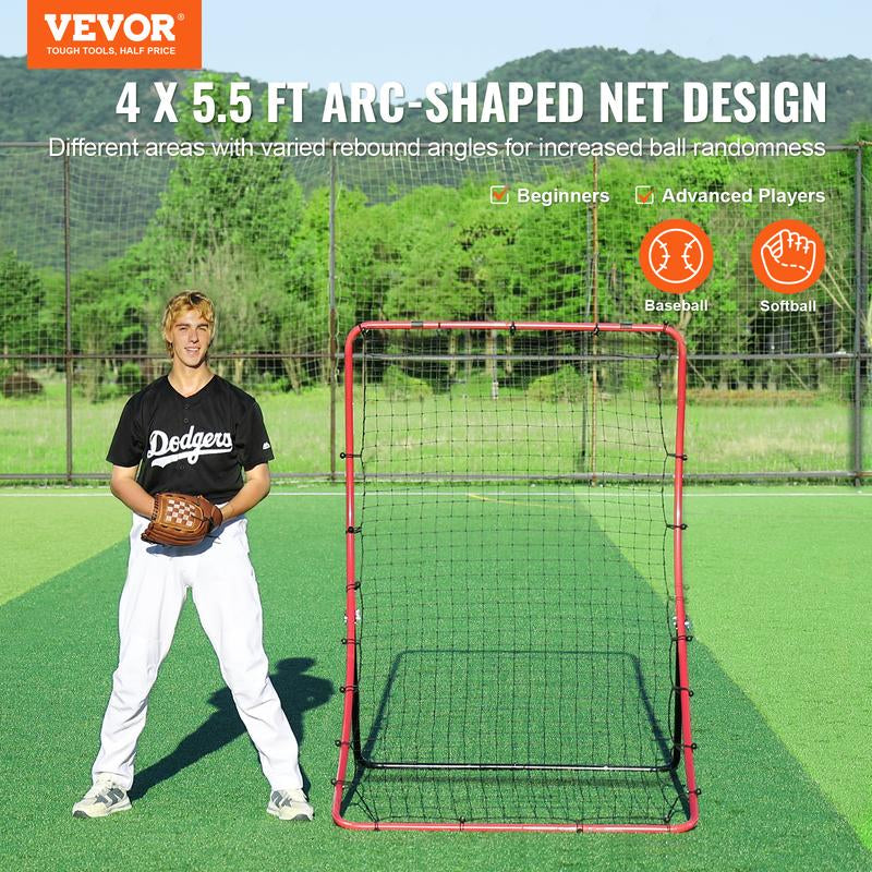 VEVOR Baseball and Softball Rebounder Net, 4 X 5.5 Ft Pitchback Baseball Pitching Nest, Pitch Return Trainer Rebound Net with Pitching Target, All Angle Fielding Rebound Net for Grounders Pop Flies