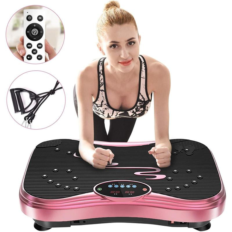 Vibration Plate Exercise Machine Whole Body Workout Vibration Fitness Platform for Home Fitness & Weight Loss + Remote + Loop Resistance Bands, 999 Levels